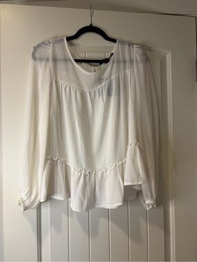 Marc New York White Sheer Ruffle Peasant Blouse